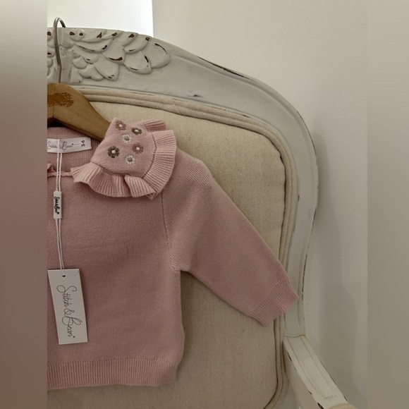 🦢 0~3 Mth Pale Dusty Rose Knit Embroidered Baby Sweater and Pants Set NWT - Picture 2 of 8